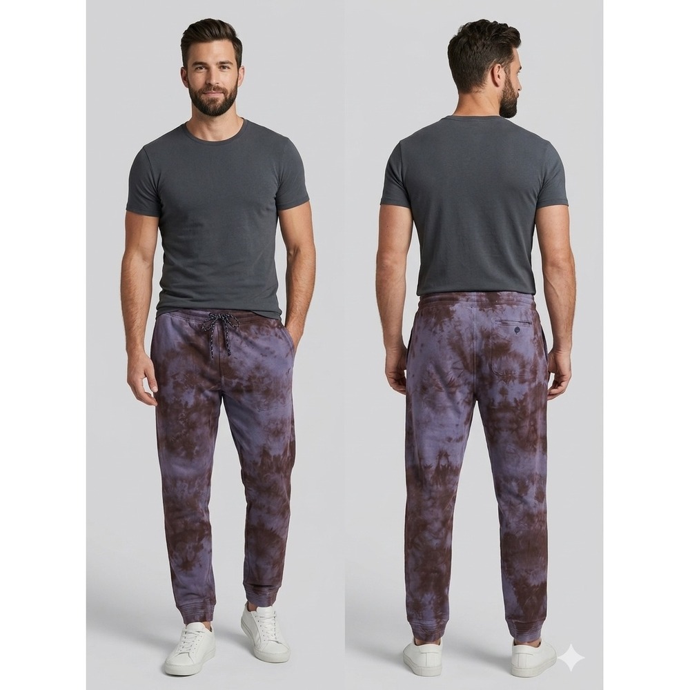 Rhone Joggers Mens Medium Purple Brown Tie Dye French Terry  Upcycle Custom OOAK